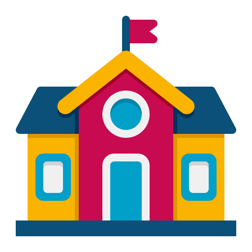School Building With Flag Flying High on Top, Symbolizing Education and Patriotism.