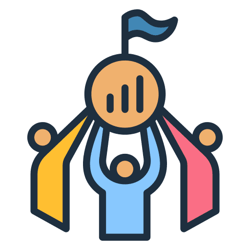People Holding up a Chart Icon, Symbolizing Teamwork and Data Analysis.