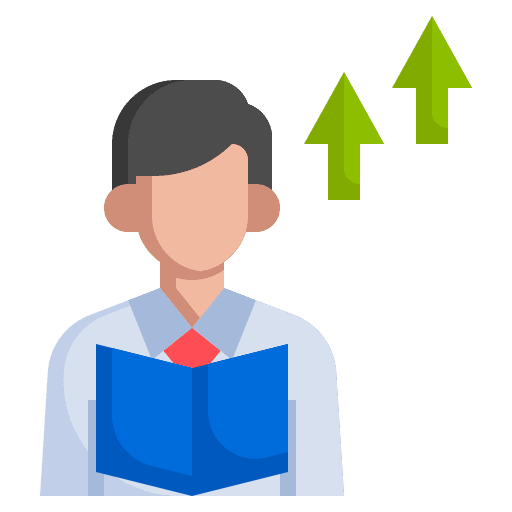 A Man Reading a Book With Arrows Pointing Towards the Text.
